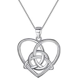 EVER FAITH Celtic Necklace 925 Sterling Silver Good Luck Vintage Irish Heart Triangle Knot Pendant Birthday Gift for Women