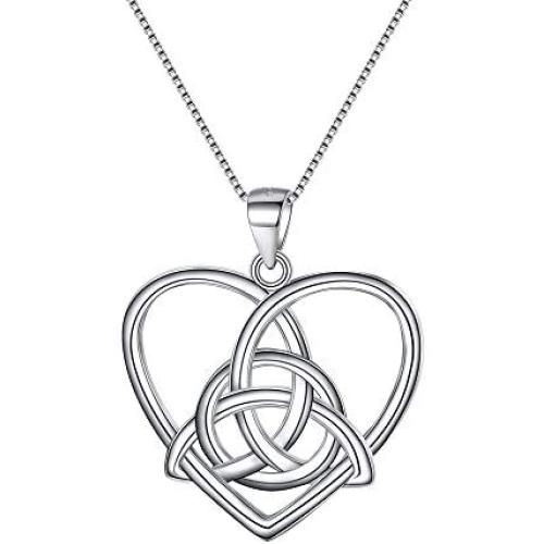 EVER FAITH Celtic Necklace 925 Sterling Silver Good Luck Vintage Irish Heart Triangle Knot Pendant Birthday Gift for Women