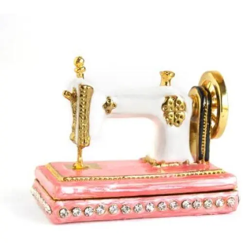 Apropos Vintage Style Hand Painted Sewing Machine Rhinestone Jewerly Trinket Box -Pink