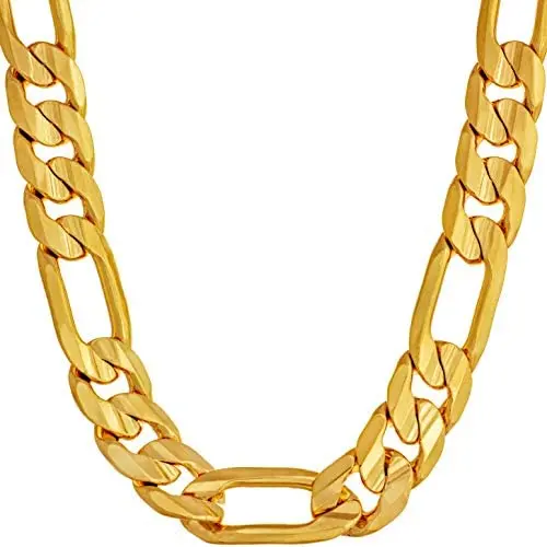 LIFETIME JEWELRY 9mm Figaro Chain Necklace 24k Real Gold Plated for Men and Teen LIFETIME JEWELRY 9mm Figaro Chain Necklace 24k Real Gold Plated for Men and Teen
