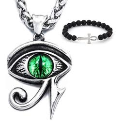 Gungneer Eye of Horus Necklace CZ Stone Pendant Stainless Steel Keel Chain Magical Talisman Egypt Jewelry Accessory