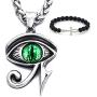 Gungneer Eye of Horus Necklace CZ Stone Pendant Stainless Steel Keel Chain Magical Talisman Egypt Jewelry Accessory
