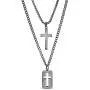 Steve Madden 28'' Oxidized Stainless Steel Box and Curb Chain Cross Pendant and Dogtag Duo Necklace Set For Men