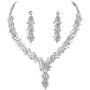 Jorsnovs Cubic Zirconia 2 Pcs Wedding Bridal Jewelry Set Zircon Silver Necklace and Dangle Earrings Gift Set for Party Dress Prom Gown