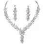 Jorsnovs Cubic Zirconia 2 Pcs Wedding Bridal Jewelry Set Zircon Silver Necklace and Dangle Earrings Gift Set for Party Dress Prom Gown