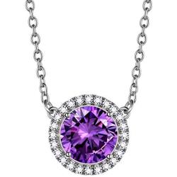 beautlace Birthstone Necklaces/Stud Earrings/Rings/Bracelets/Jewelry Sets Silver Plated Round Shape Birthstone Pendant Jewelry Birthday Gifts for Men and Women