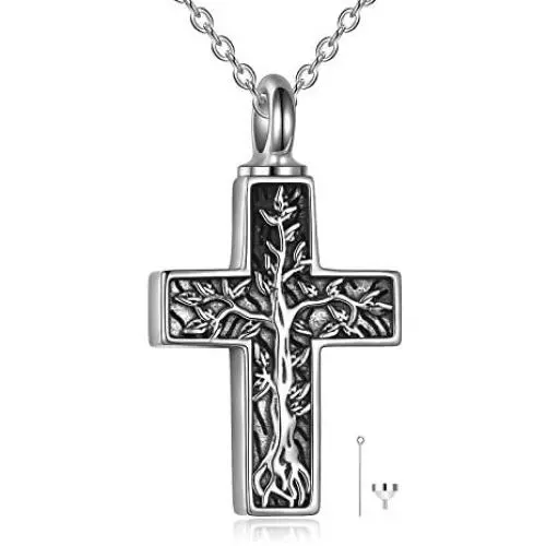 ONEFINITY Sterling Silver Cremation Jewelry - Cross Urn Necklace for Ashes Tree of Life Ash Keepsake Pendant, Women Memorial Bereavement Gifts for Loss of a Loved One ONEFINITY Sterling Silver Cremation Jewelry - Cross Urn Necklace for Ashes Tree of Life Ash Keepsake Pendant, Women Memorial Bereavement Gifts for Loss of a Loved One