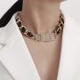 Salircon Black Leather Collar Chain Choker Necklace Gold Chunky Chain Goth Statement Power Girl Pendant for Women Girl