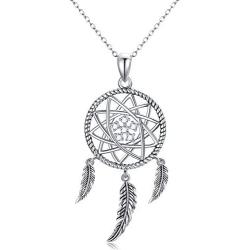 Trishula Dream Catcher Necklaces, 925 Sterling Silver Flower Dream Catchers Pendant Charm Jewelry for Mothers Day Gifts
