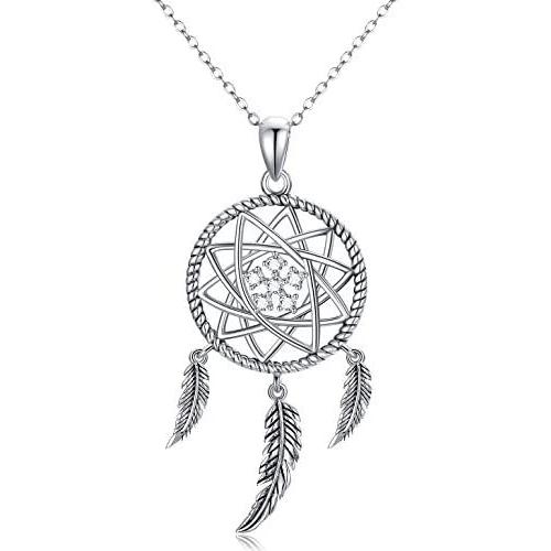 Trishula Dream Catcher Necklaces, 925 Sterling Silver Flower Dream Catchers Pendant Charm Jewelry for Mothers Day Gifts
