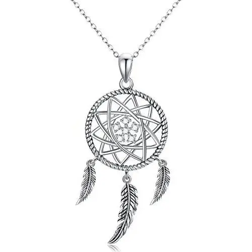 Trishula Dream Catcher Necklaces, 925 Sterling Silver Flower Dream Catchers Pendant Charm Jewelry for Mothers Day Gifts Trishula Dream Catcher Necklaces, 925 Sterling Silver Flower Dream Catchers Pendant Charm Jewelry for Mothers Day Gifts