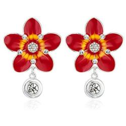 RareLove Valentines Gifts for Girlfriend Big Red Daisy Flower CZ Crystal Dangle Stud Earrings Statement Jewelry For Women Girls Silver Alloy Plated