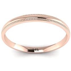 LANDA JEWEL Solid 14k White Rose Yellow Gold 2mm Light Court Shape Comfort Fit Polished Wedding Ring Milgrain Band