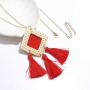 Long Tassel Pendant Necklace Handmade Rattan Geometric Drop Necklace Boho Beaded Y-Shape Statement Necklaces for Women Girls