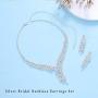 Unicra Bride Silver Necklace Earrings Set Crystal Bridal Wedding Jewelry Set Rhinestone Bridesmaid Party Choker Necklace Drop Dangle Earrings Sets for Women and Girls (Silver-4)