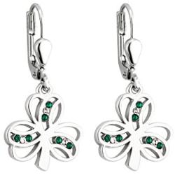 Jewelry Shamrock Earrings Rhodium Plated & Crystal Dangle Earrings Irish Made