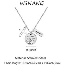 WSNANG Christian Gift Women Cross Religious Jewelry God With Carry You Through The Storm Isaiah 43:2 Necklace Baptism Gift for Women Girl
