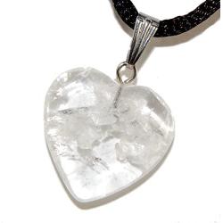 Steampunkers USA Big Heart Collection - 20mm Classic Clear Quartz White - 20-22 inch Black Cord – Crystal Gemstone Carved Necklace Charm Handmade