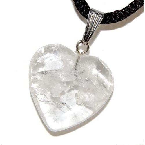 Steampunkers USA Big Heart Collection - 20mm Classic Clear Quartz White - 20-22 inch Black Cord – Crystal Gemstone Carved Necklace Charm Handmade