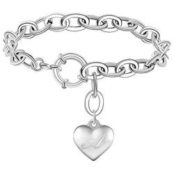 Birthday Gift Initial Charm Bracelets for Women Men Stainless Steel Heart 26 Letters Alphabet love Initial Bracelet for Women Jewelry