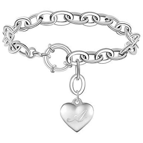 Birthday Gift Initial Charm Bracelets for Women Men Stainless Steel Heart 26 Letters Alphabet love Initial Bracelet for Women Jewelry