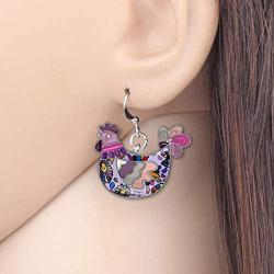 DUOWEI Dainty Floral Enamel Hen Chicken Earrings Alloy Enamel Drop Dangle Jewelry Gift for Women Lady