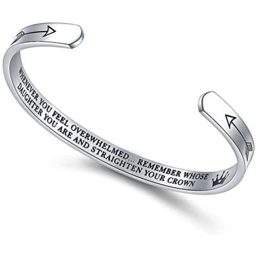 DESIMTION Inspirational Cuff Bangle Bracelets for Women You are Braver Than You Believe Stainless Steel Engraved Crown Jewelry