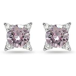 Sterling Silver Studded Solitaire Stud Earrings Made with Swarovski Crystals