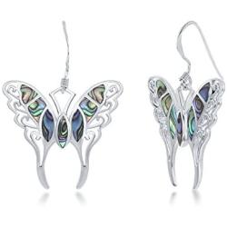 Sterling Silver Italian Large Abalone Butterfly Earrings
