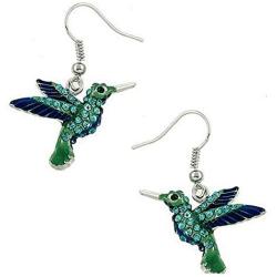 DianaL Boutique Silvertone Hummingbird Earrings Rhinestone Crystal Bird Earring Gift Boxed