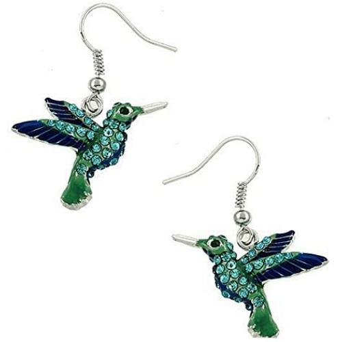 DianaL Boutique Silvertone Hummingbird Earrings Rhinestone Crystal Bird Earring Gift Boxed