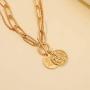 Gold Chunky Thick Link Chain Necklace Compass Coin Pendant Toggle Necklace Charm Minimalist Jewelry for Women Men Teen Girls