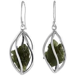 Starborn Sterling Silver Natural Moldavite Caged Earrings