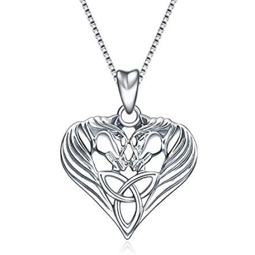 Angel caller Horse Necklace Sterling Silver Celtic Knot Love Heart Horse Head Pendant Necklace Jewelry Gifts for Women Girls, 18''