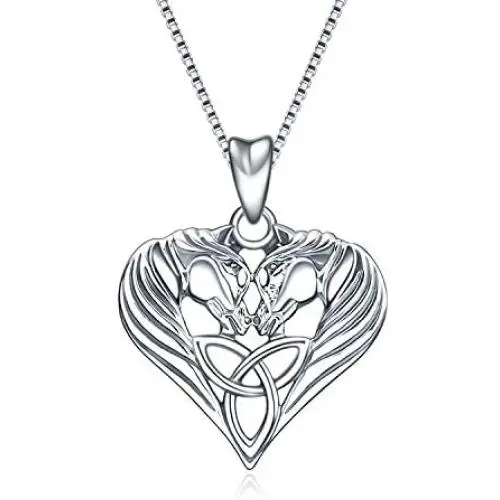 Angel caller Horse Necklace Sterling Silver Celtic Knot Love Heart Horse Head Pendant Necklace Jewelry Gifts for Women Girls, 18'' Angel caller Horse Necklace Sterling Silver Celtic Knot Love Heart Horse Head Pendant Necklace Jewelry Gifts for Women Girls, 18''