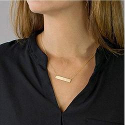 QHTX Gold Bar Necklace Stainless Steel Gold Plated Adjustable Chain with Pendant for Women Girls Simple Delicate Handmade Personalized Jewelry（16+2 Inch）…