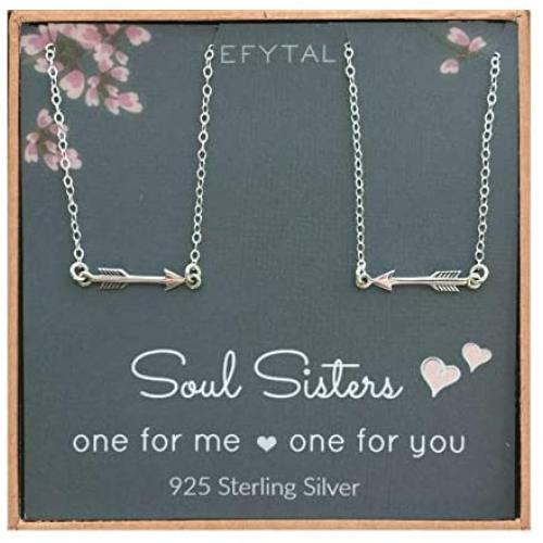 EFYTAL Best Friend Necklace Set, Sterling Silver Arrow Link 2 Matching Friendship Necklaces, Two BFF Gift Ideas