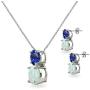 Sterling Silver Genuine, Simulated or Created Gem & Synthetic Opal Double Round Stud Earrings & Necklace Set