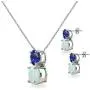 Sterling Silver Genuine, Simulated or Created Gem & Synthetic Opal Double Round Stud Earrings & Necklace Set Sterling Silver Genuine, Simulated or Created Gem & Synthetic Opal Double Round Stud Earrings & Necklace Set