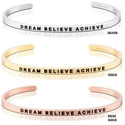 MantraBand Bracelet - Dream Believe Achieve - Inspirational Engraved Adjustable Mantra Band Cuff Bracelet - Silver, Gold, Rose Gold - Gifts for Women
