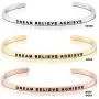 MantraBand Bracelet - Dream Believe Achieve - Inspirational Engraved Adjustable Mantra Band Cuff Bracelet - Silver, Gold, Rose Gold - Gifts for Women