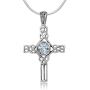 925 Sterling Silver Natural Blue Topaz Gemstone Celtic Cross Knot Unisex Pendant Necklace, 18''