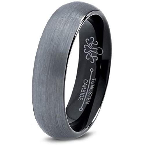Oceanus Tungsten Rings for Men Women Wedding Engagement Band Brushed Black 6mm or 8mm