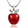 Twilight, Snow White Inspired 3D Juicy Red Apple Crystal Accented Leaf Pendant Necklace Halloween, Teacher Jewelry Gifts