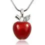 Twilight, Snow White Inspired 3D Juicy Red Apple Crystal Accented Leaf Pendant Necklace Halloween, Teacher Jewelry Gifts