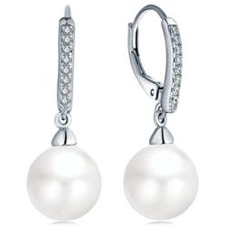 JO WISDOM 925 Sterling Silver Freshwater Pearl Hoop Earrings with Dangle Real Pearl,Simulated Pearls