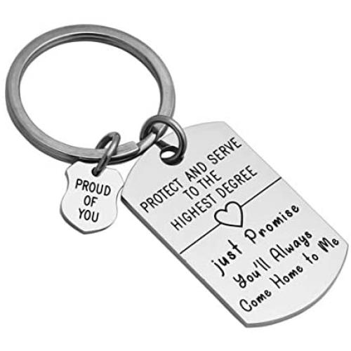 Meibai Police Officer Gift Come Home to Me Keychain Be Safe Gift for Police Dad Husband Boyfriend Enforcement Gift