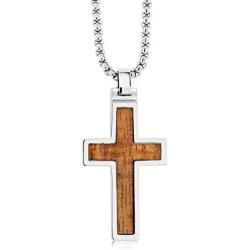CROSS - WOOD INLAY TUNGSTEN CARBIDE CROSS PENDANT ON BOX CHAIN NECKLACE