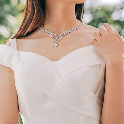 Unicra Bride Silver Necklace Earrings Set Crystal Bridal Wedding Jewelry Set Rhinestone Bridesmaid Party Choker Necklace Drop Dangle Earrings Sets for Women and Girls (Silver-4)