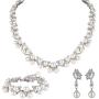 EVER FAITH Austrian Crystal CZ Simulated Pearl Victorian Style Necklace Earrings Bracelet Set Clear